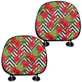 Red Hibiscus Chevron Pattern Print Car Headrest Covers