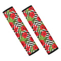 Red Hibiscus Chevron Pattern Print Car Seat Belt Covers