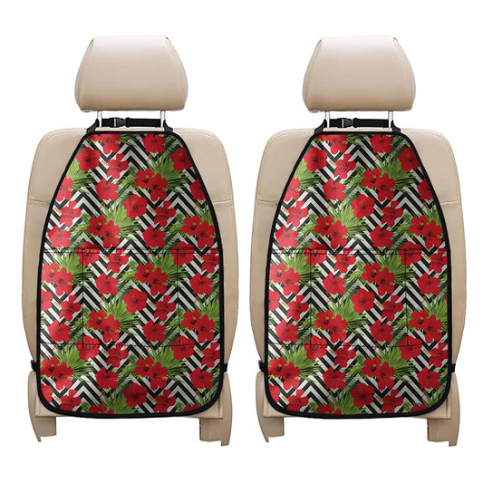 Red Hibiscus Chevron Pattern Print Car Seat Organizers