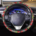 Red Hibiscus Chevron Pattern Print Car Steering Wheel Cover