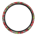 Red Hibiscus Chevron Pattern Print Car Steering Wheel Cover