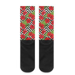 Red Hibiscus Chevron Pattern Print Crew Socks