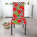 Red Hibiscus Chevron Pattern Print Dining Chair Slipcover