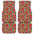 Red Hibiscus Chevron Pattern Print Front and Back Car Floor Mats
