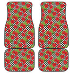 Red Hibiscus Chevron Pattern Print Front and Back Car Floor Mats