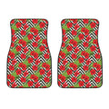Red Hibiscus Chevron Pattern Print Front Car Floor Mats