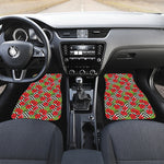 Red Hibiscus Chevron Pattern Print Front Car Floor Mats