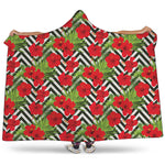 Red Hibiscus Chevron Pattern Print Hooded Blanket