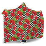 Red Hibiscus Chevron Pattern Print Hooded Blanket