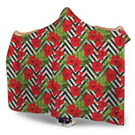 Red Hibiscus Chevron Pattern Print Hooded Blanket