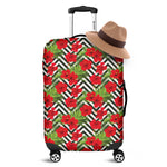Red Hibiscus Chevron Pattern Print Luggage Cover