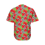 Red Hibiscus Chevron Pattern Print Men's Baseball Jersey