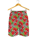 Red Hibiscus Chevron Pattern Print Men's Shorts