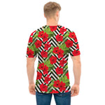 Red Hibiscus Chevron Pattern Print Men's T-Shirt
