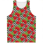 Red Hibiscus Chevron Pattern Print Men's Tank Top