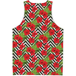 Red Hibiscus Chevron Pattern Print Men's Tank Top