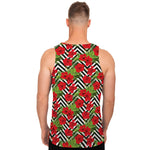 Red Hibiscus Chevron Pattern Print Men's Tank Top
