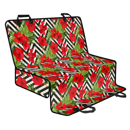 Red Hibiscus Chevron Pattern Print Pet Car Back Seat Cover