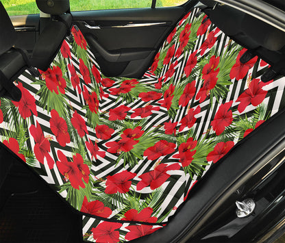 Red Hibiscus Chevron Pattern Print Pet Car Back Seat Cover