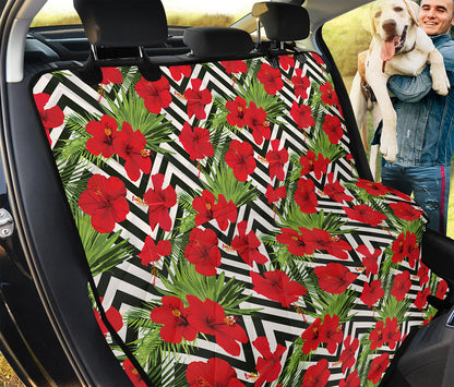 Red Hibiscus Chevron Pattern Print Pet Car Back Seat Cover