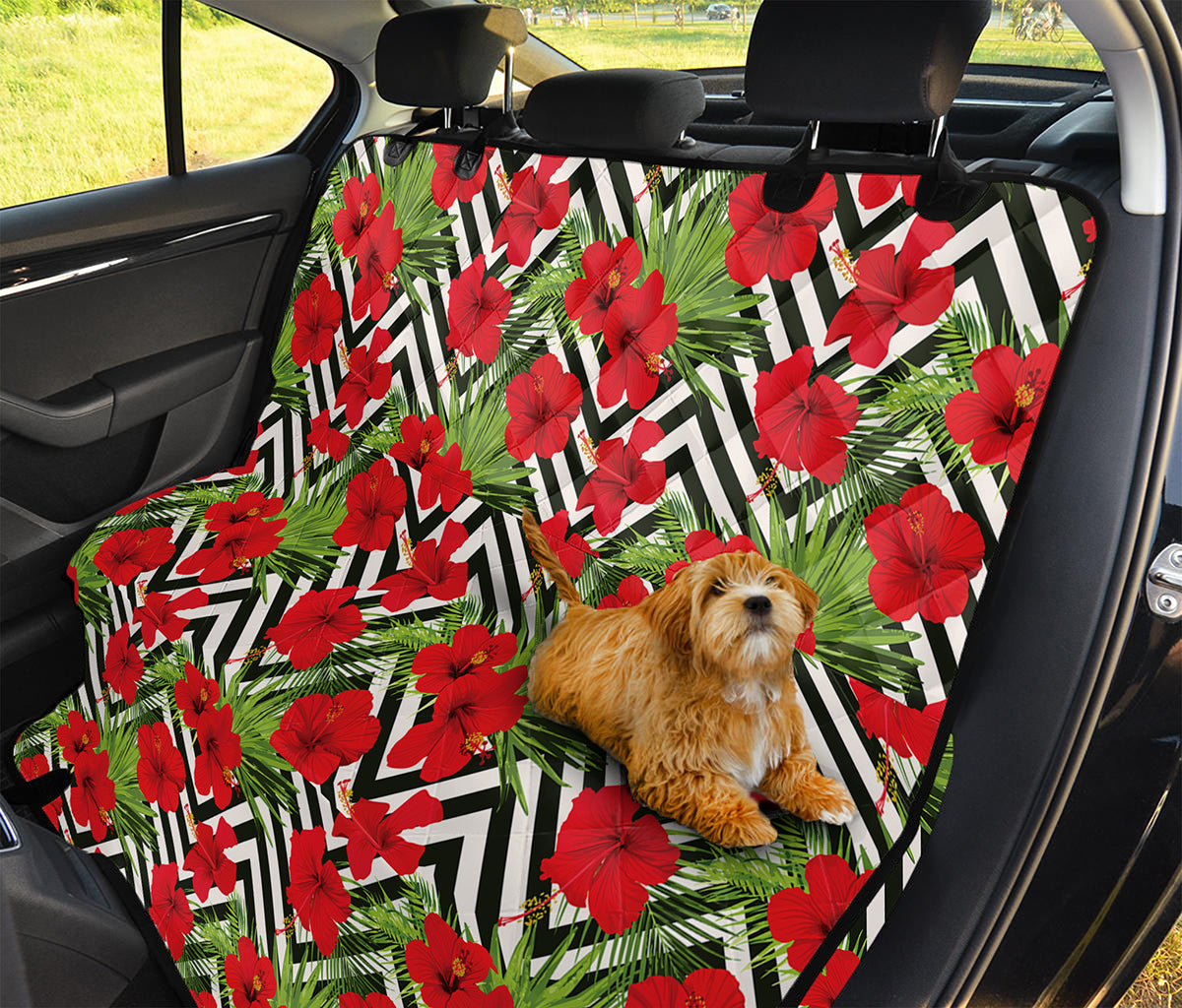 Red Hibiscus Chevron Pattern Print Pet Car Back Seat Cover