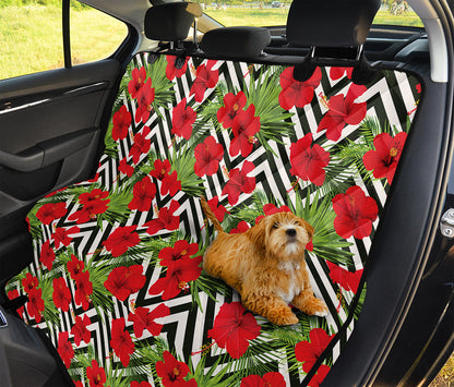 Red Hibiscus Chevron Pattern Print Pet Car Back Seat Cover
