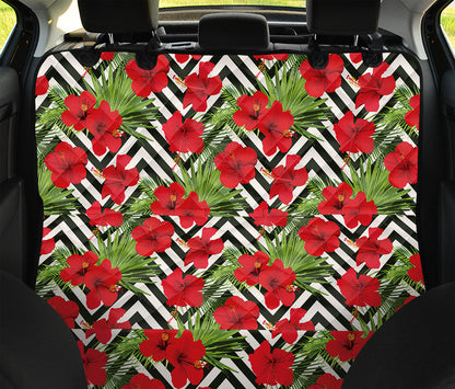 Red Hibiscus Chevron Pattern Print Pet Car Back Seat Cover