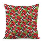 Red Hibiscus Chevron Pattern Print Pillow Cover