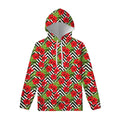 Red Hibiscus Chevron Pattern Print Pullover Hoodie