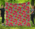 Red Hibiscus Chevron Pattern Print Quilt