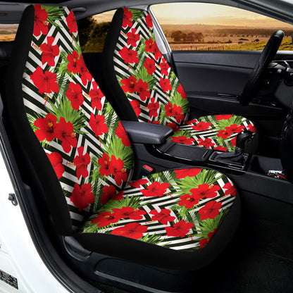Red Hibiscus Chevron Pattern Print Universal Fit Car Seat Covers