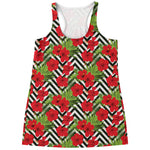 Red Hibiscus Chevron Pattern Print Women's Racerback Tank Top