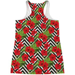 Red Hibiscus Chevron Pattern Print Women's Racerback Tank Top