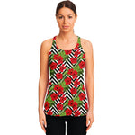 Red Hibiscus Chevron Pattern Print Women's Racerback Tank Top
