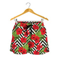 Red Hibiscus Chevron Pattern Print Women's Shorts