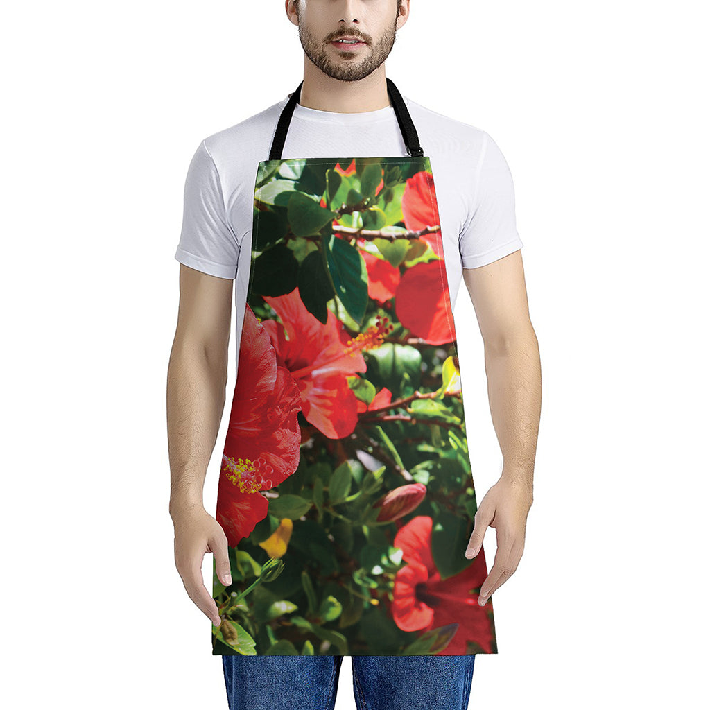 Red Hibiscus Flowers Print Apron