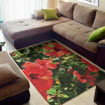 Red Hibiscus Flowers Print Area Rug