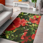 Red Hibiscus Flowers Print Area Rug
