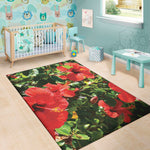 Red Hibiscus Flowers Print Area Rug