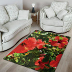 Red Hibiscus Flowers Print Area Rug