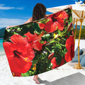 Red Hibiscus Flowers Print Beach Sarong Wrap