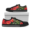 Red Hibiscus Flowers Print Black Low Top Sneakers