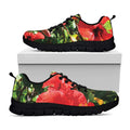 Red Hibiscus Flowers Print Black Running Shoes