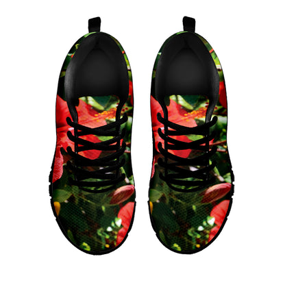 Red Hibiscus Flowers Print Black Sneakers