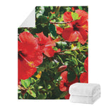 Red Hibiscus Flowers Print Blanket