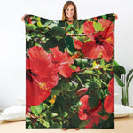 Red Hibiscus Flowers Print Blanket