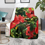 Red Hibiscus Flowers Print Blanket