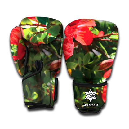 Red Hibiscus Flowers Print Boxing Gloves