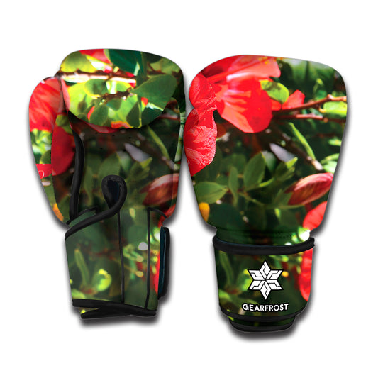 Red Hibiscus Flowers Print Boxing Gloves