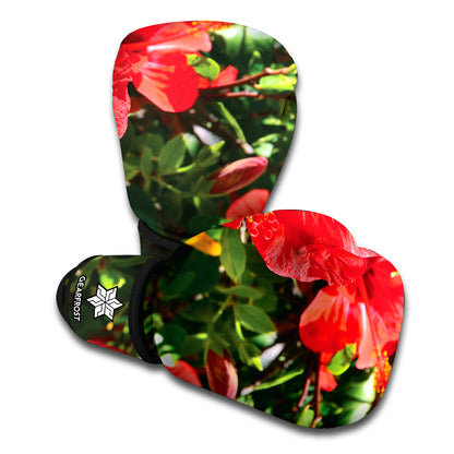 Red Hibiscus Flowers Print Boxing Gloves